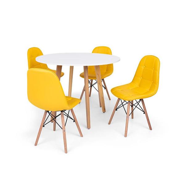 Imagem de Conjunto Mesa de Jantar Laura 105cm Branca com 4 Cadeiras Charles Eames Botonê - Amarela