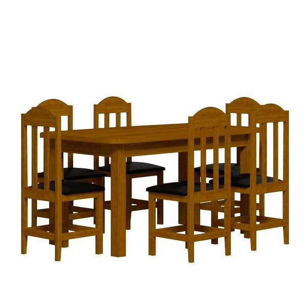 Imagem de Conjunto Mesa De Jantar Madeira Maciça Safira Com 6 Lugares Estofados Imbuia Shop JM