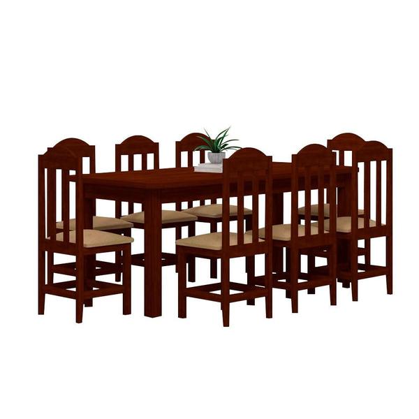 Imagem de Conjunto Mesa De Jantar Madeira Maciça Safira Com 8 Lugares Estofados Castanho Shop JM