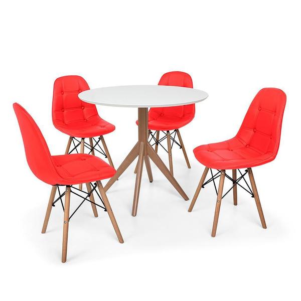 Imagem de Conjunto Mesa de Jantar Maitê 80cm Branca com 4 Cadeiras Charles Eames Botonê - Vermelha