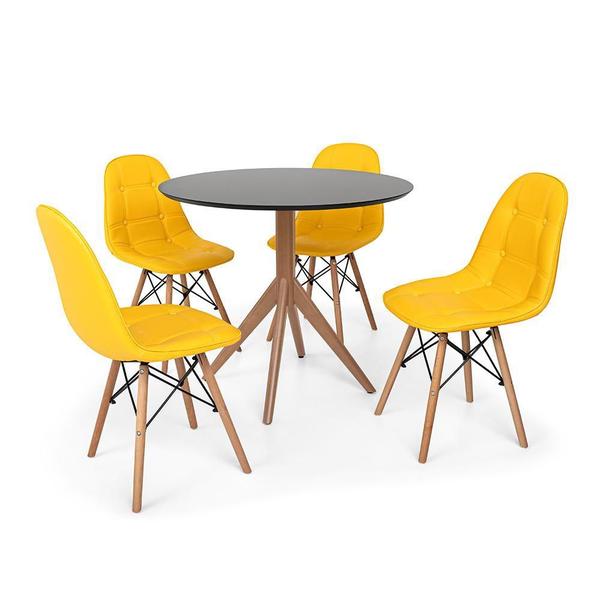 Imagem de Conjunto Mesa de Jantar Maitê 80cm Preta com 4 Cadeiras Charles Eames Botonê - Amarela