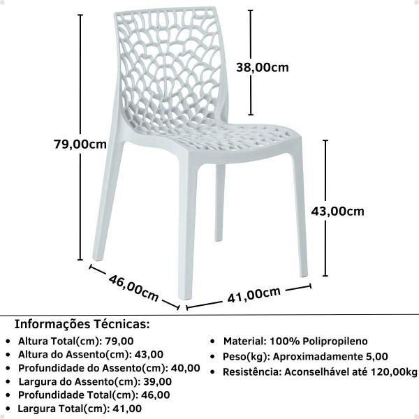 Imagem de Conjunto Mesa de Jantar Orgânica Nina 120cm Branca com 6 Cadeiras Gruvyer - Cinza