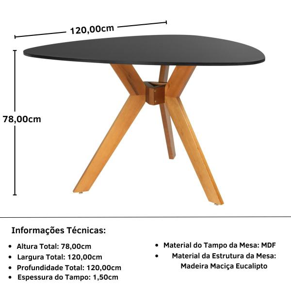 Imagem de Conjunto Mesa de Jantar Orgânica Nina 120cm Preta com 3 Cadeiras Gruvyer - Cinza