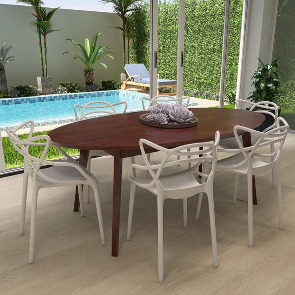 Imagem de Conjunto Mesa de Jantar Oval Vértice Nozes 190cm com 6 Cadeiras Allegra - Branco