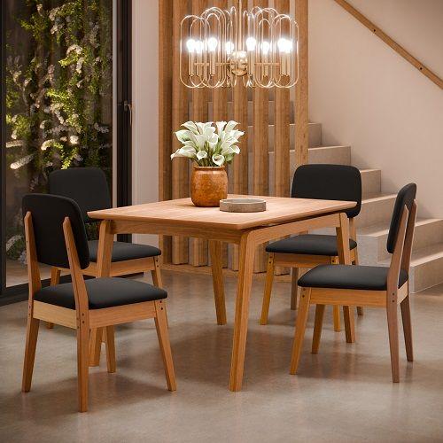 Imagem de Conjunto Mesa De Jantar Paris 1.2 Nature Com 4 Cadeiras Paris Nature/Preto  Tebarrot Móveis