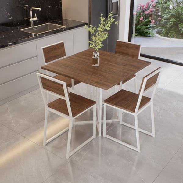 Imagem de Conjunto Mesa de Jantar Quadrada 4 Cadeiras Imbuia Riviera Industrial Branco