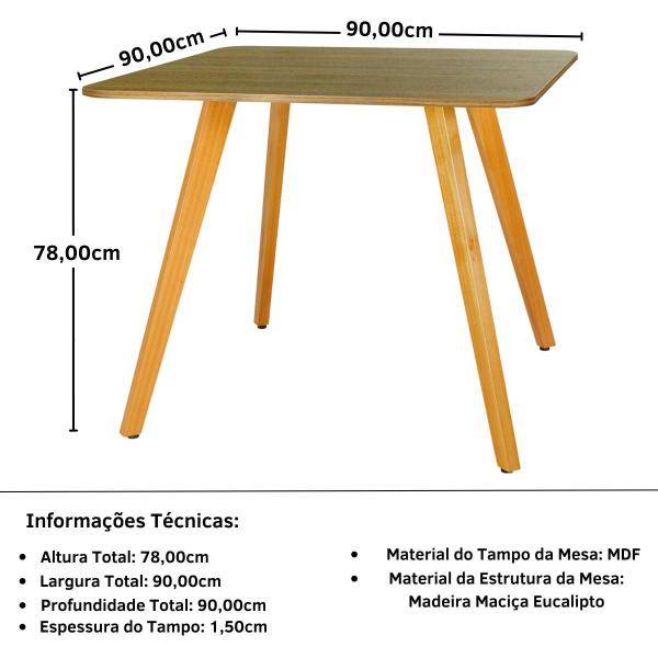 Imagem de Conjunto Mesa de Jantar Quadrada Ágata 90x90cm Natural com 4 Cadeiras Allegra - Azul