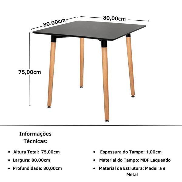 Imagem de Conjunto Mesa de Jantar Quadrada Eiffel 80x80 Preta com 4 Cadeiras Roma com Braço - Bege