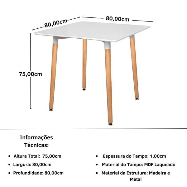 Imagem de Conjunto Mesa de Jantar Quadrada Eiffel Branca 80x80cm com 4 Cadeiras Allegra - Nude