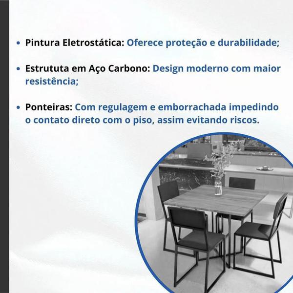 Imagem de Conjunto Mesa de Jantar Quadrada Imbuia 4 Cadeiras Estofado Riviera Industrial Preto