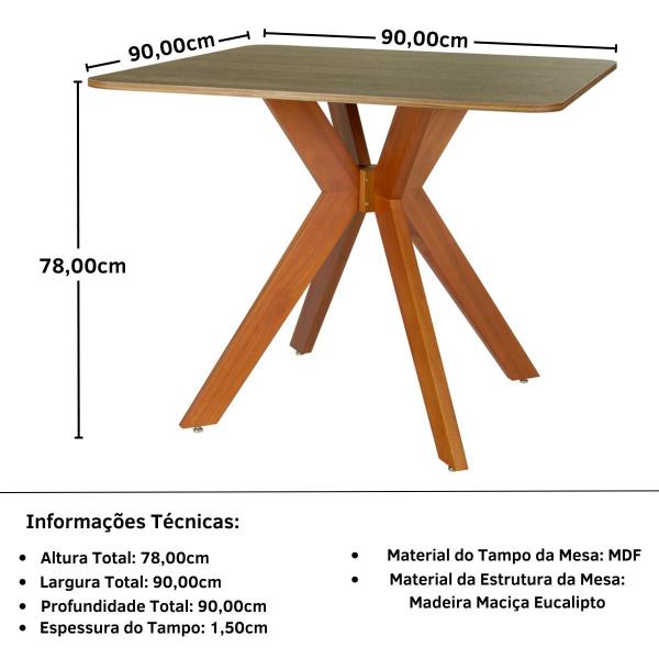 Imagem de Conjunto Mesa de Jantar Quadrada Isa 90x90cm Natural com 4 Cadeiras Leda - Branco