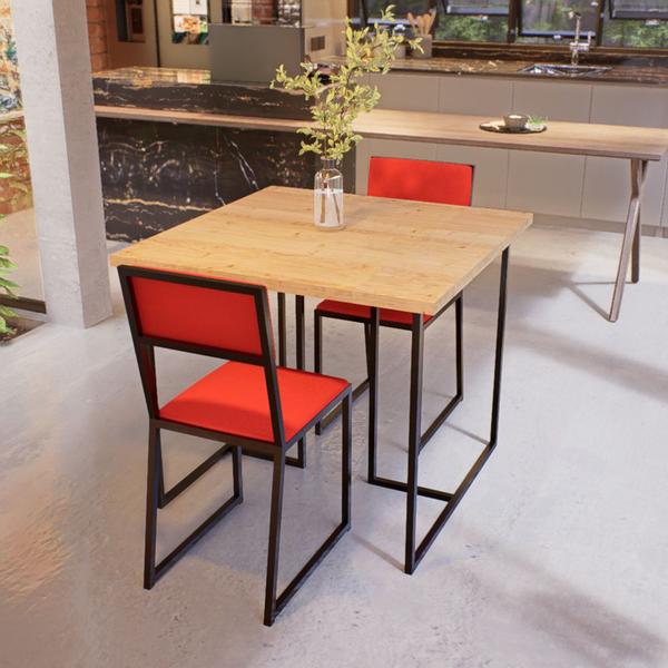Imagem de Conjunto Mesa de Jantar Quadrada Pinus 2 Cadeiras Estofado Riviera Industrial Preto