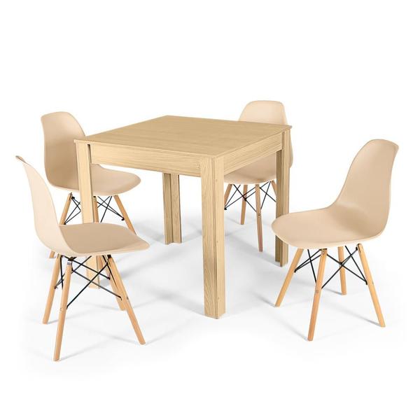 Imagem de Conjunto Mesa de Jantar Quadrada Sofia Natural 80x80cm com 4 Cadeiras Eames Eiffel - Nude