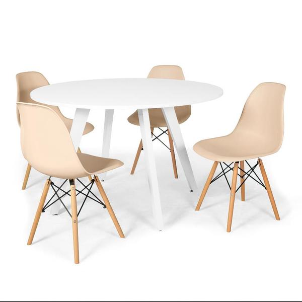 Imagem de Conjunto Mesa de Jantar Redonda Amanda Branca 120cm com 4 Cadeiras Eames Eiffel - Nude