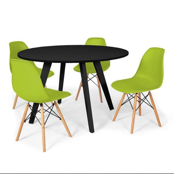 Imagem de Conjunto Mesa de Jantar Redonda Amanda Preta 120cm com 4 Cadeiras Eames Eiffel - Verde