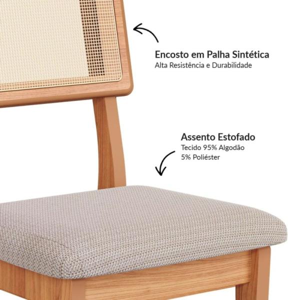 Imagem de Conjunto Mesa de Jantar Redonda Base Ripado com 4 Cadeiras Estofada Encosto Tela Bege Dalla Costa