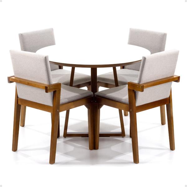 Imagem de Conjunto Mesa de Jantar Redonda Branca Lara Premium 100cm com 4 Cadeiras Estofadas Isabela - Bege