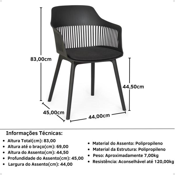 Imagem de Conjunto Mesa de Jantar Redonda Cecília 120cm Branca com 4 Cadeiras Marcela - Preto