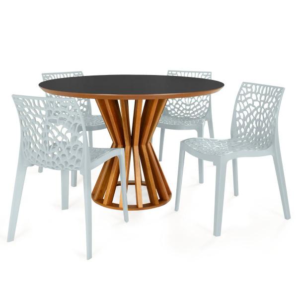 Imagem de Conjunto Mesa de Jantar Redonda Cecília 120cm Preta com 4 Cadeiras Gruvyer - Cinza