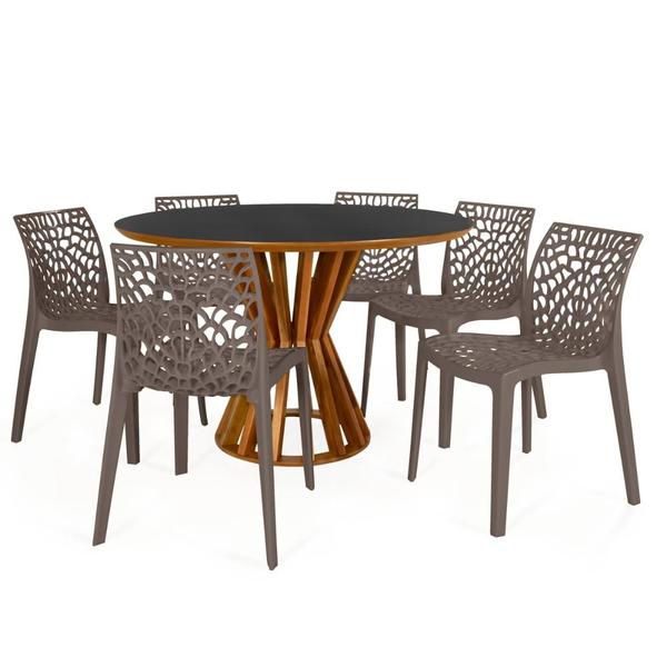 Imagem de Conjunto Mesa de Jantar Redonda Cecília 120cm Preta com 6 Cadeiras Gruvyer - Fendi