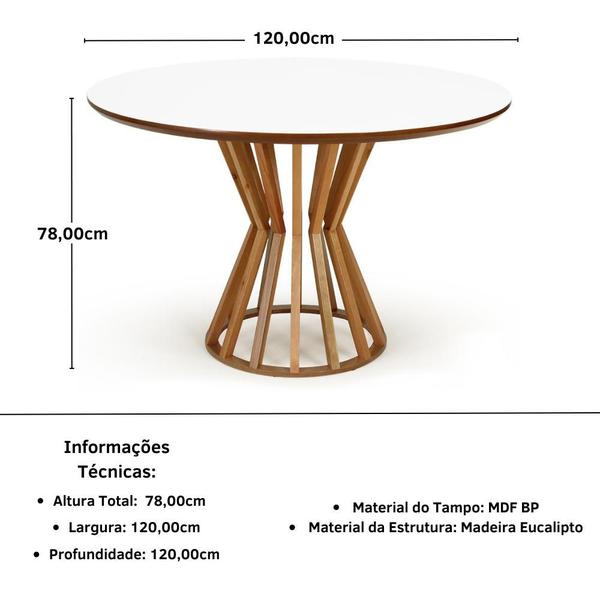 Imagem de Conjunto Mesa de Jantar Redonda Cecília Amadeirada Branca 120cm com 4 Cadeiras Eames Eiffel - Nude