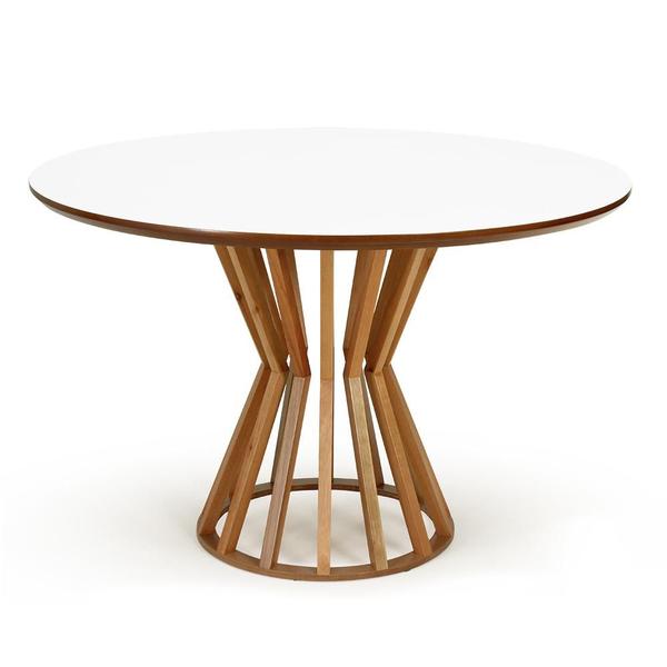 Imagem de Conjunto Mesa de Jantar Redonda Cecília Amadeirada Branca 120cm com 4 Cadeiras Eames Eiffel - Verde