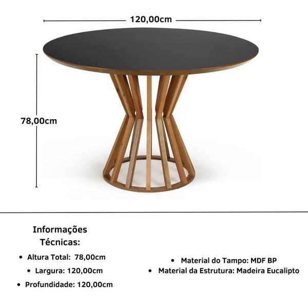 Imagem de Conjunto Mesa de Jantar Redonda Cecília Amadeirada Preta 120cm com 4 Cadeiras Eames Eiffel - Verde