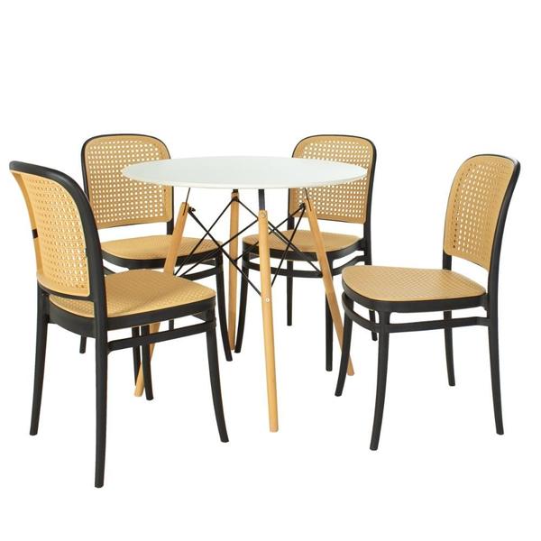 Imagem de Conjunto Mesa de Jantar Redonda Eiffel Branca 90cm com 4 Cadeiras Roma - Preta