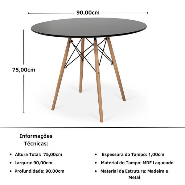 Imagem de Conjunto Mesa de Jantar Redonda Eiffel Preta 90cm com 4 Cadeiras Gruvyer - Amarelo