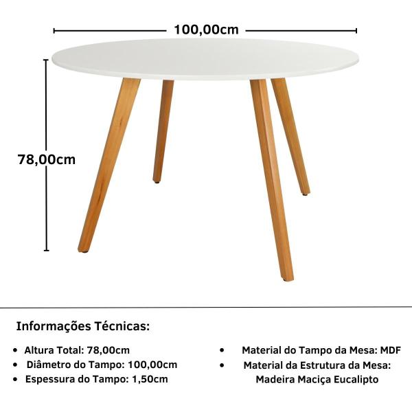 Imagem de Conjunto Mesa de Jantar Redonda Laura 100cm Branca com 4 Cadeiras Marcela - Preto