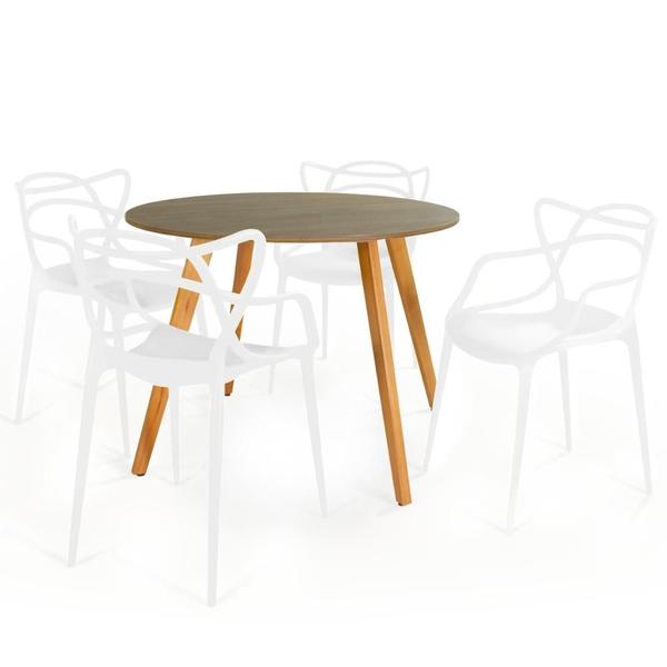 Imagem de Conjunto Mesa de Jantar Redonda Laura 120cm Natural com 4 Cadeiras Allegra - Branco