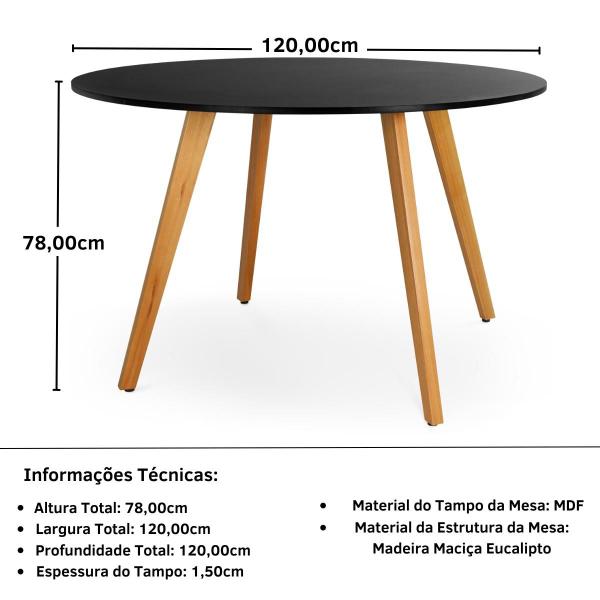 Imagem de Conjunto Mesa de Jantar Redonda Laura 120cm Preta com 4 Cadeiras Roma - Branco