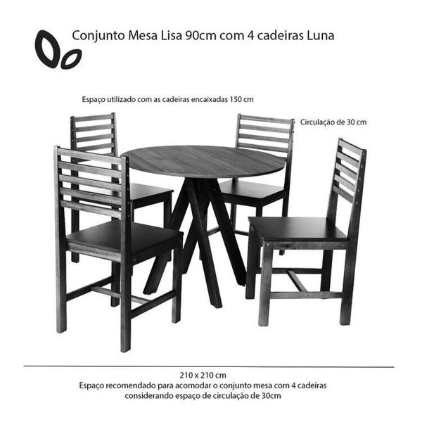 Imagem de Conjunto Mesa de Jantar Redonda Lisa 90cm com Cadeiras Luna Assento Mdf Madeira Maciça