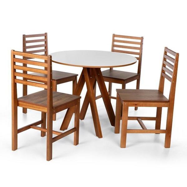 Imagem de Conjunto Mesa de Jantar Redonda Lisa 90cm com Cadeiras Luna Assento Mdf Madeira Maciça