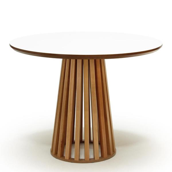 Imagem de Conjunto Mesa de Jantar Redonda Luana Amadeirada Branca 100cm com 4 Cadeiras Eames Eiffel - Laranja