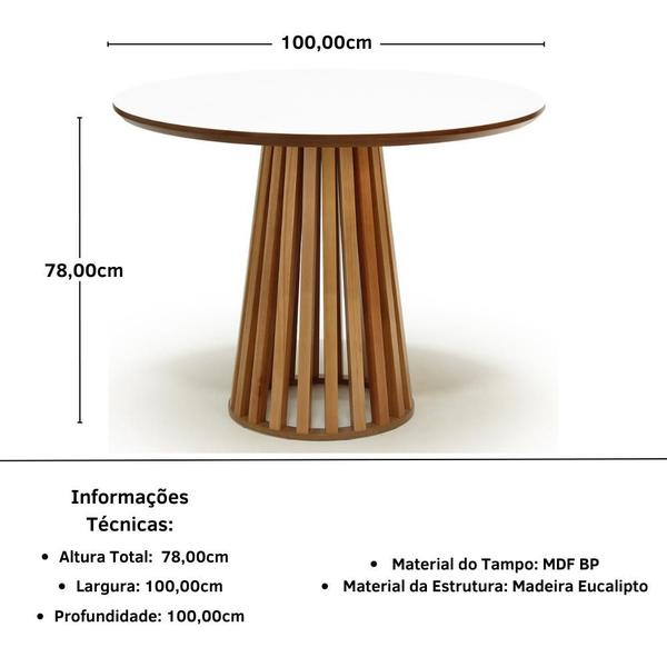 Imagem de Conjunto Mesa de Jantar Redonda Luana Amadeirada Branca 100cm com 4 Cadeiras Eames Eiffel - Vermelho