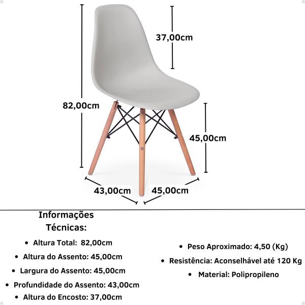 Imagem de Conjunto Mesa de Jantar Redonda Luana Amadeirada Branca 120cm com 4 Cadeiras Eames Eiffel - Cinza