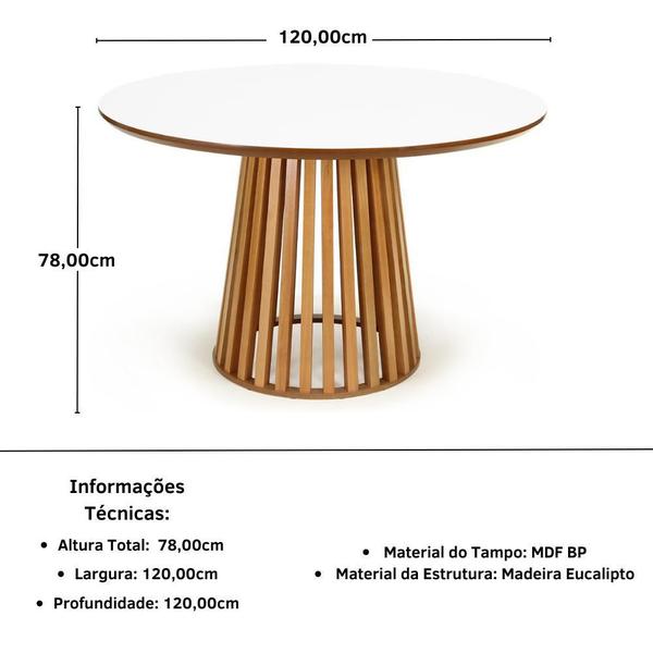 Imagem de Conjunto Mesa de Jantar Redonda Luana Amadeirada Branca 120cm com 4 Cadeiras Eames Eiffel - Preto