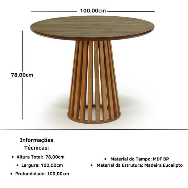 Imagem de Conjunto Mesa de Jantar Redonda Luana Amadeirada Natural 100cm com 4 Cadeiras Eames Eiffel - Nude