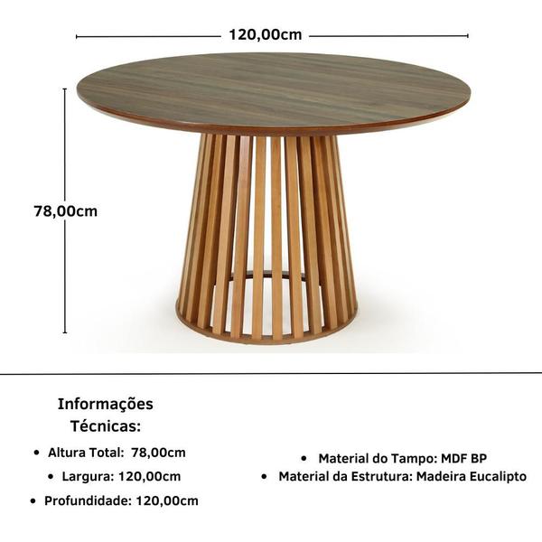 Imagem de Conjunto Mesa de Jantar Redonda Luana Amadeirada Natural 120cm com 4 Cadeiras Eames Eiffel - Branco