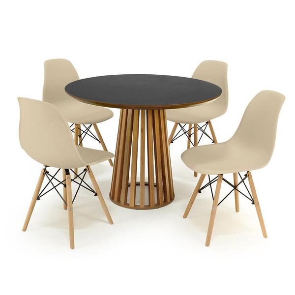 Imagem de Conjunto Mesa de Jantar Redonda Luana Amadeirada Preta 100cm com 4 Cadeiras Eames Eiffel - Nude