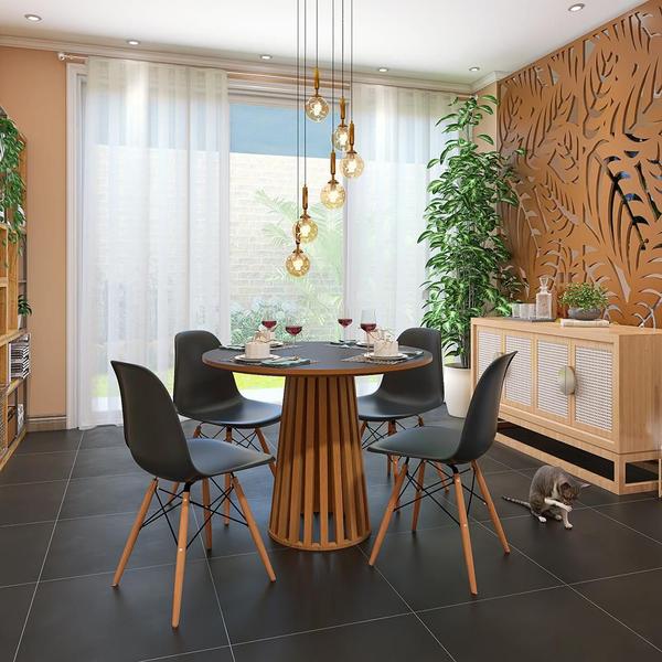 Imagem de Conjunto Mesa de Jantar Redonda Luana Amadeirada Preta 100cm com 4 Cadeiras Eames Eiffel - Preto