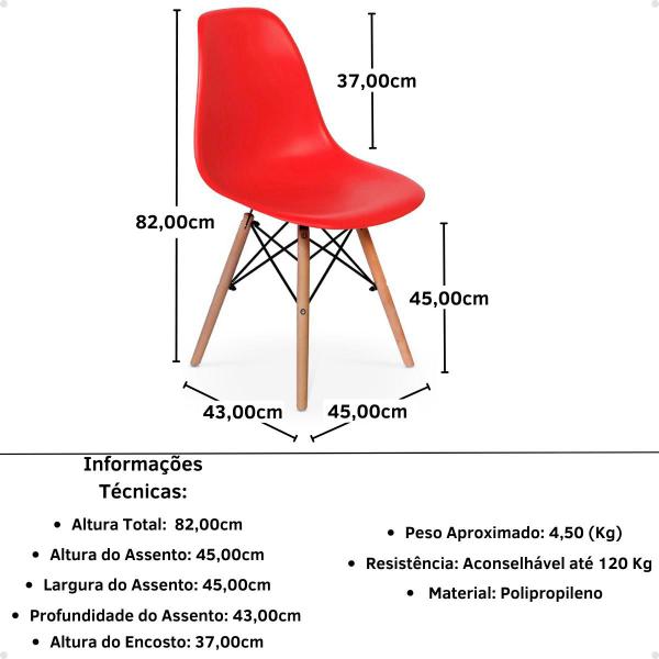 Imagem de Conjunto Mesa de Jantar Redonda Luana Amadeirada Preta 120cm com 4 Cadeiras Eames Eiffel - Vermelho