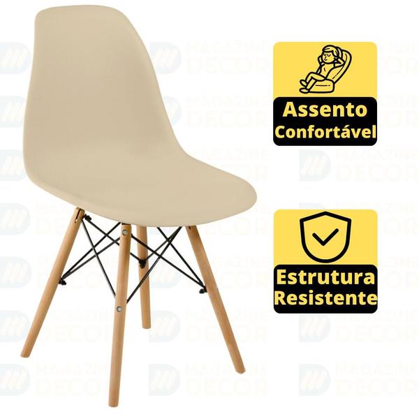 Imagem de Conjunto Mesa de Jantar Redonda Marci Branca 100cm com 4 Cadeiras Eames Eiffel - Nude