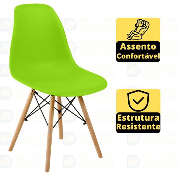 Imagem de Conjunto Mesa de Jantar Redonda Marci Branca 100cm com 4 Cadeiras Eames Eiffel - Verde