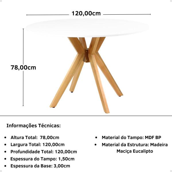 Imagem de Conjunto Mesa de Jantar Redonda Marci Branca 120cm com 4 Cadeiras Eames Eiffel - Nude