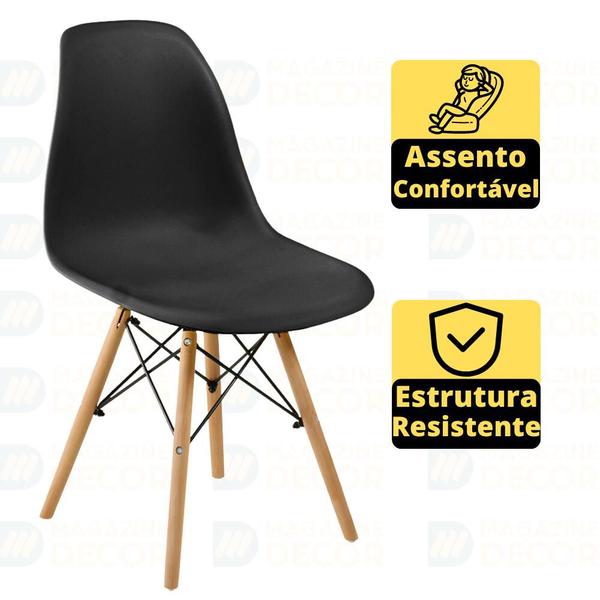 Imagem de Conjunto Mesa de Jantar Redonda Marci Natural 100cm com 4 Cadeiras Eames Eiffel - Preto