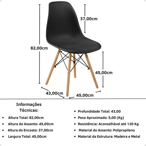 Imagem de Conjunto Mesa de Jantar Redonda Marci Natural 120cm com 4 Cadeiras Eames Eiffel - Preto