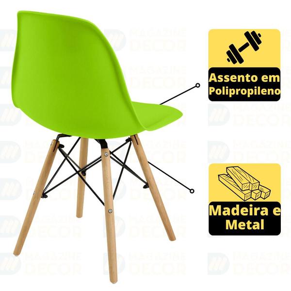 Imagem de Conjunto Mesa de Jantar Redonda Marci Natural 120cm com 4 Cadeiras Eames Eiffel - Verde