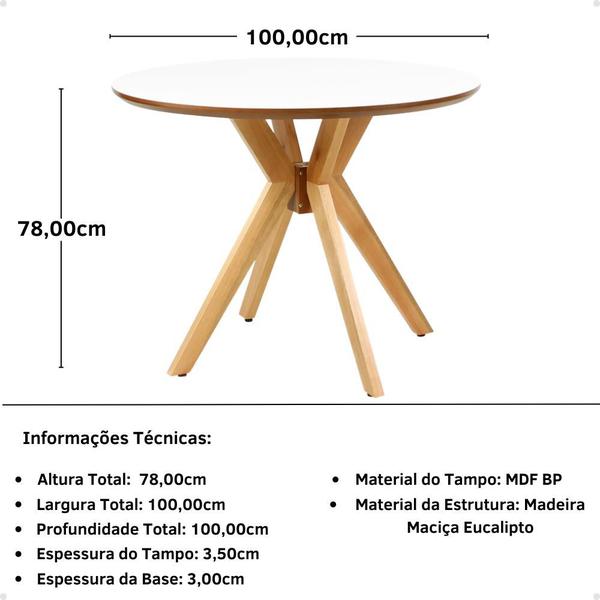 Imagem de Conjunto Mesa de Jantar Redonda Marci Premium Branca 100cm com 4 Cadeiras Allegra - Preto